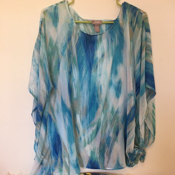 Chicos Tops - Chico's Blue & White Sheer Blouse